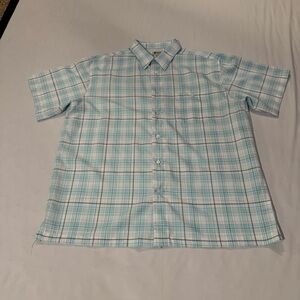 Haggar Clothing Button Up Short Sleeve Men's Shirt Size XL PLAID blue/White